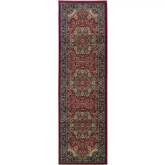 9' Red And Blue Oriental Runner Rug Photo 2