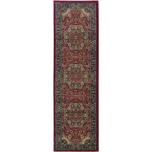 Photo of 9' Red And Blue Oriental Runner Rug