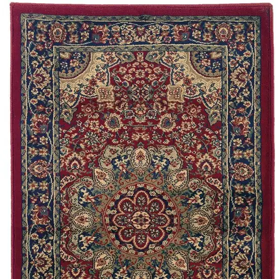 9' Red And Blue Oriental Runner Rug Photo 5