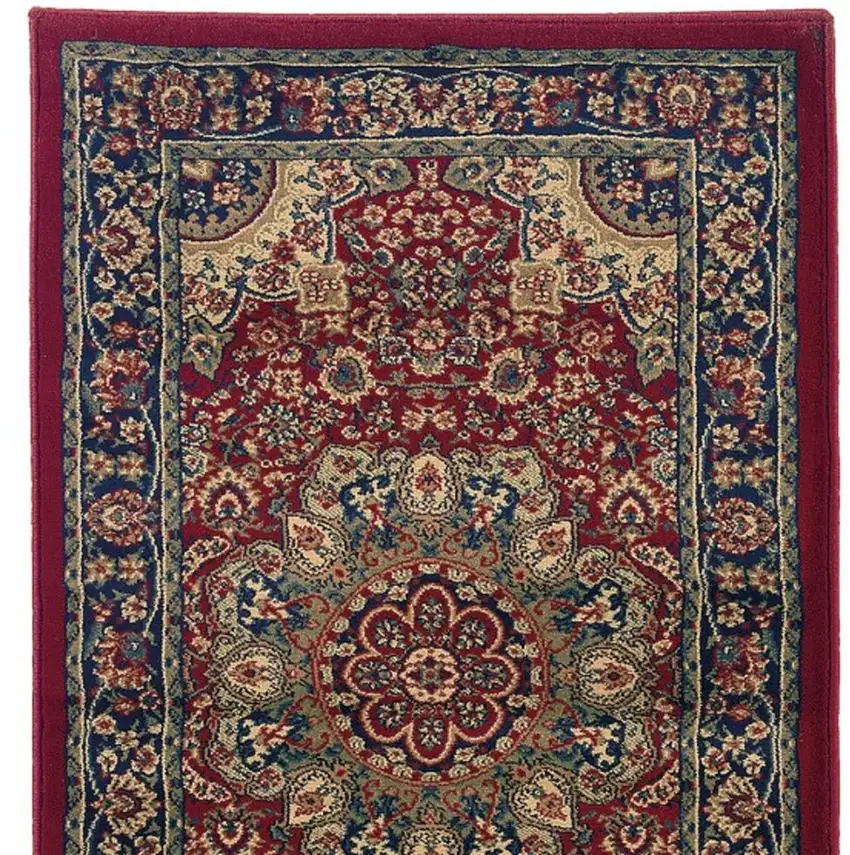 9' Red And Blue Oriental Runner Rug Photo 5