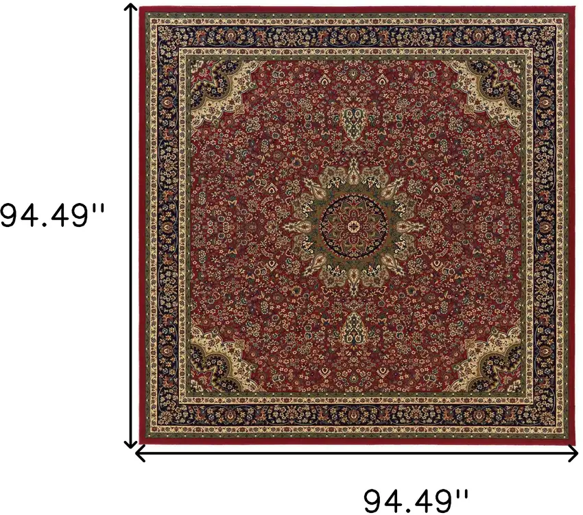 8' Red And Blue Oriental Square Rug Photo 3