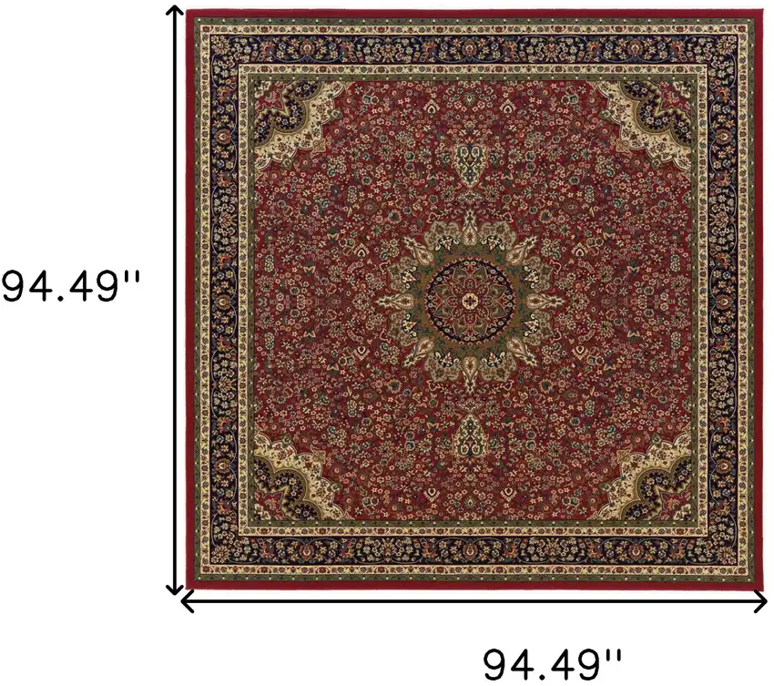 8' Red And Blue Oriental Square Rug Photo 3