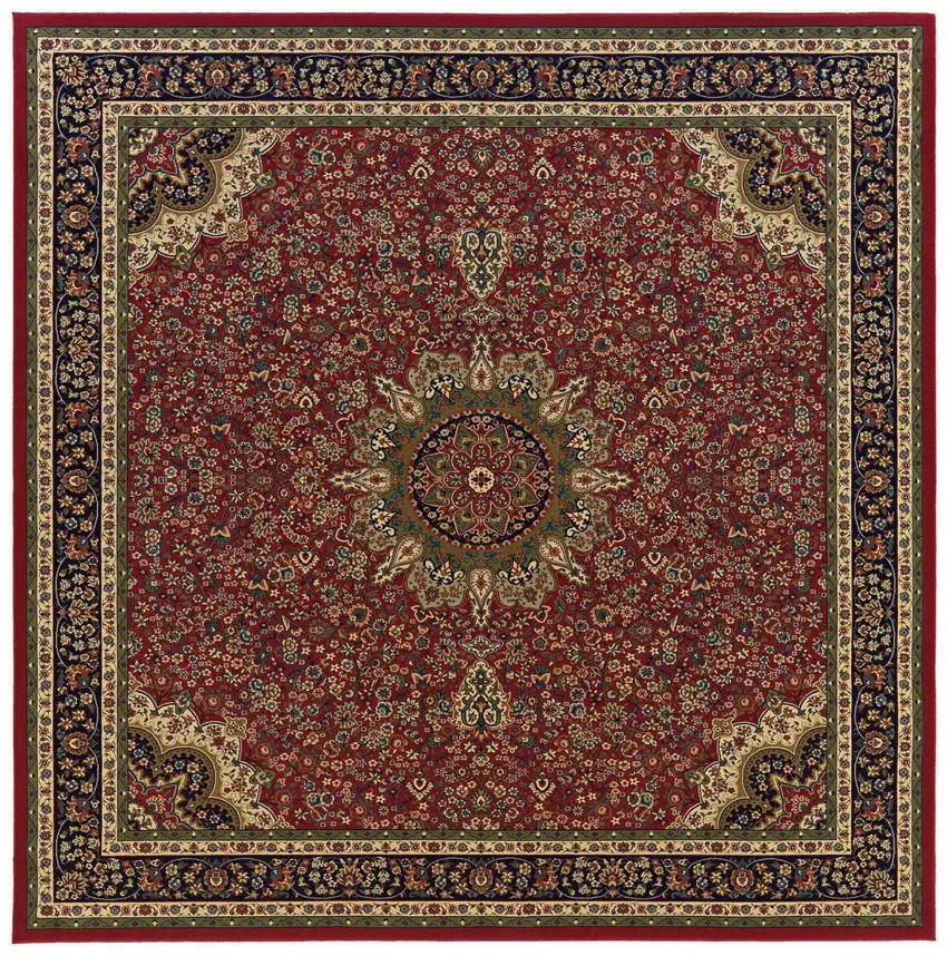 8' Red And Blue Oriental Square Rug Photo 4