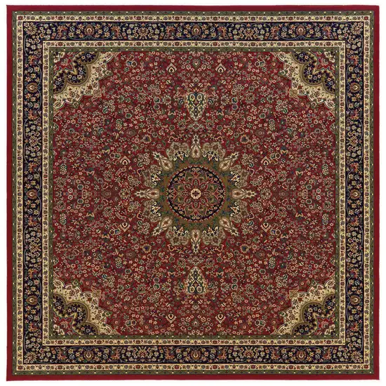 8' Red And Blue Oriental Square Rug Photo 4