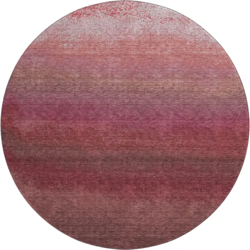 8' Red And Blush Ombre Washable Round Rug With UV Protection Photo 1