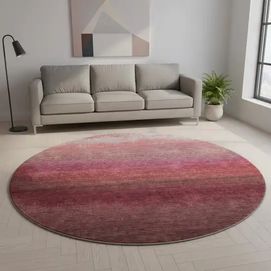 8' Red And Blush Ombre Washable Round Rug With UV Protection Photo 2