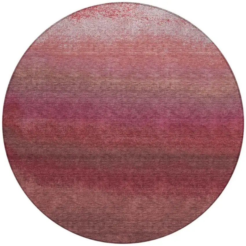 8' Red And Blush Round Ombre Washable Indoor Outdoor Area Rug Photo 3