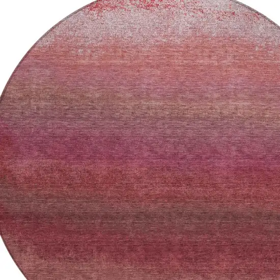 8' Red And Blush Round Ombre Washable Indoor Outdoor Area Rug Photo 4