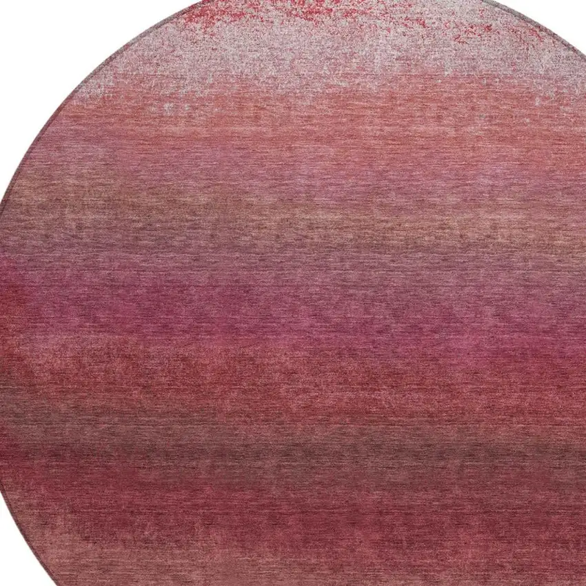8' Red And Blush Round Ombre Washable Indoor Outdoor Area Rug Photo 4