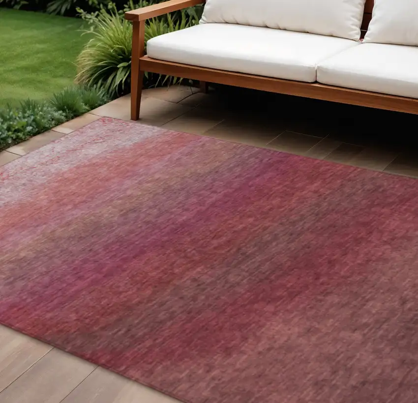 8' Red And Blush Round Ombre Washable Indoor Outdoor Area Rug Photo 2