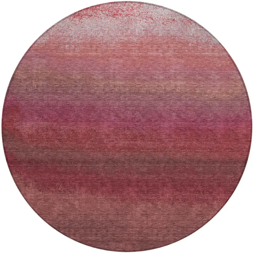 8' Red And Blush Round Ombre Washable Indoor Outdoor Area Rug Photo 1
