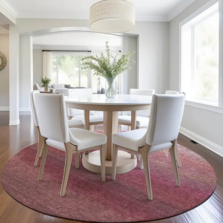 8' Red And Blush Round Ombre Washable Indoor Outdoor Area Rug Photo 7