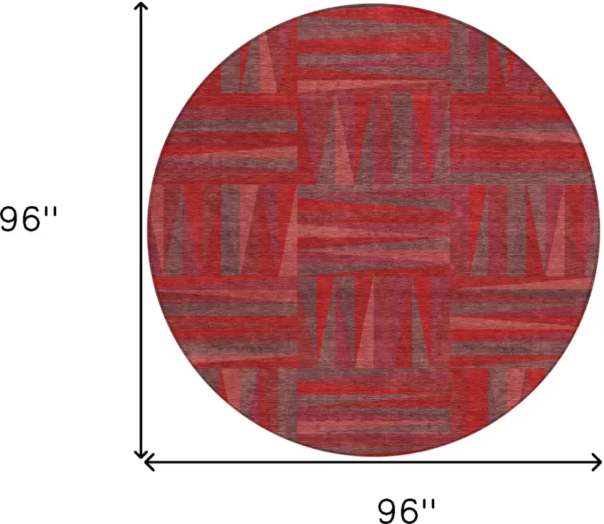 8' Red And Brown Round Geometric Washable Indoor Outdoor Area Rug Photo 3