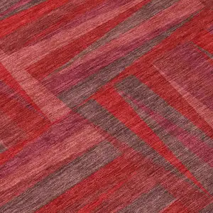 Photo of 8' Red And Brown Round Geometric Washable Indoor Outdoor Area Rug