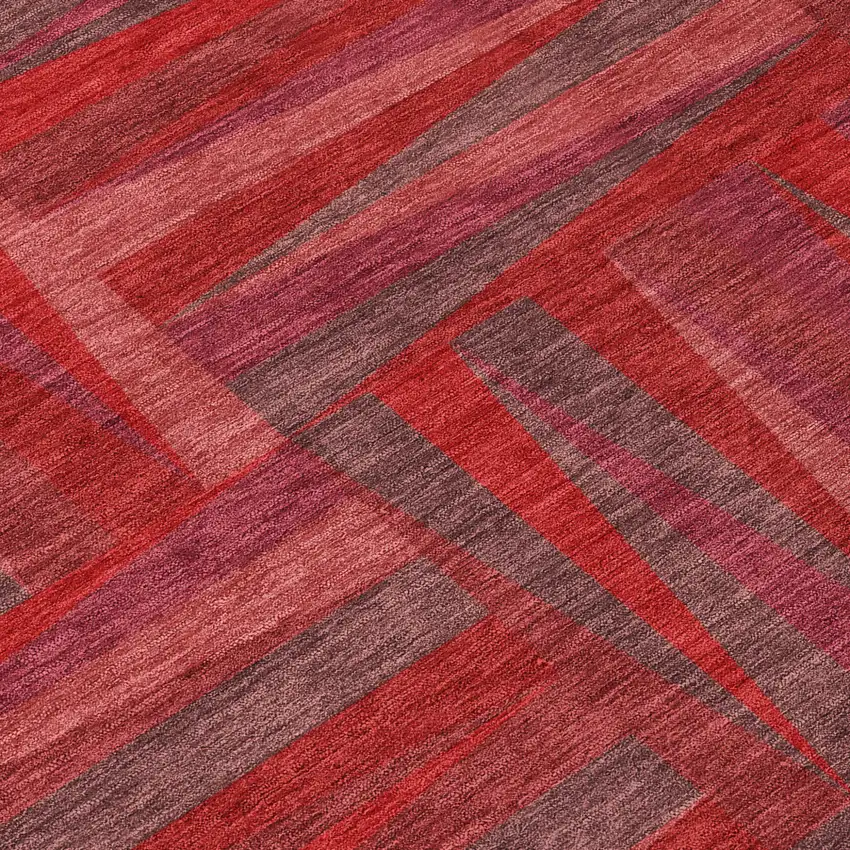 8' Red And Brown Round Geometric Washable Indoor Outdoor Area Rug Photo 8