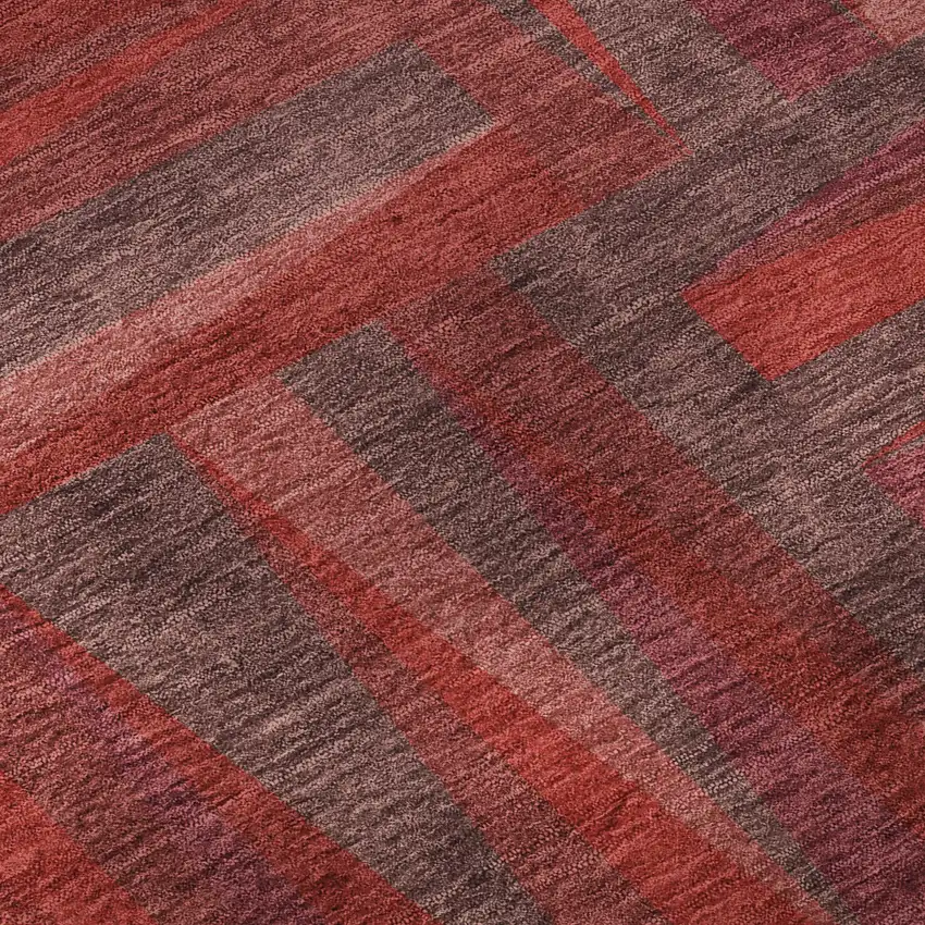 8' Red And Burgundy Geometric Washable Round Rug With UV Protection Photo 8