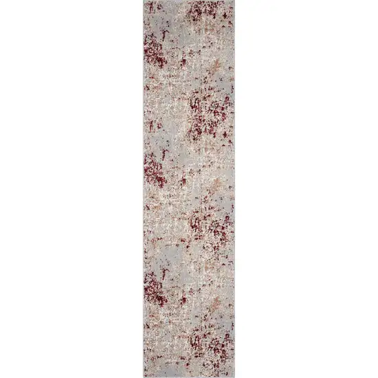 8' Red And Gray Abstract Distressed Washable Runner Rug Photo 2