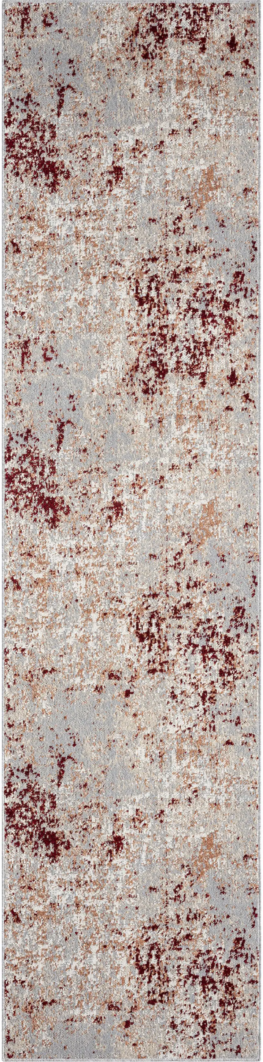 8' Red And Gray Abstract Distressed Washable Runner Rug Photo 2