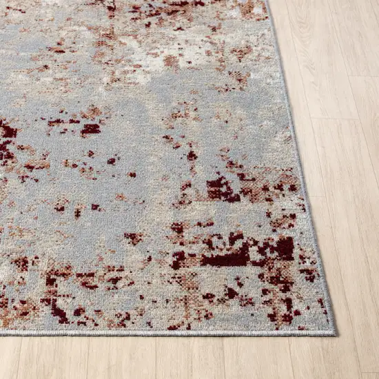 8' Red And Gray Abstract Distressed Washable Runner Rug Photo 8
