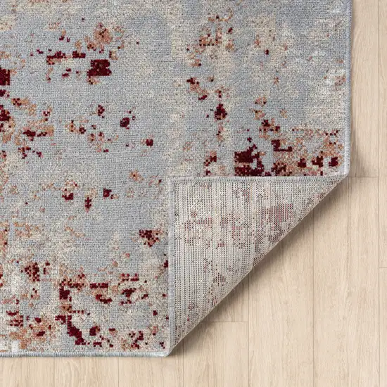8' Red And Gray Abstract Distressed Washable Runner Rug Photo 9