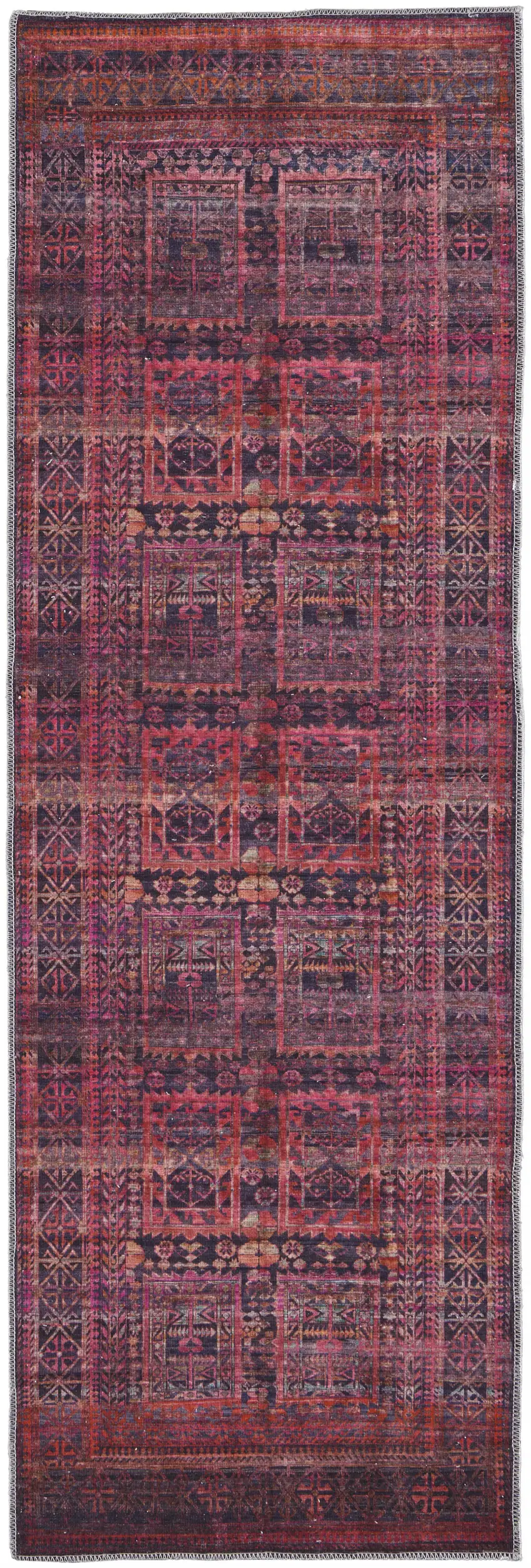 8' Red And Gray Geometric Power Loom Runner Rug Photo 1