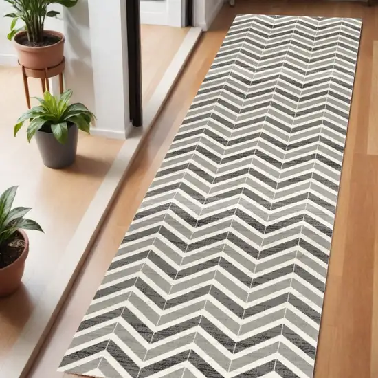 6' Red And Gray Geometric Runner Rug Photo 2