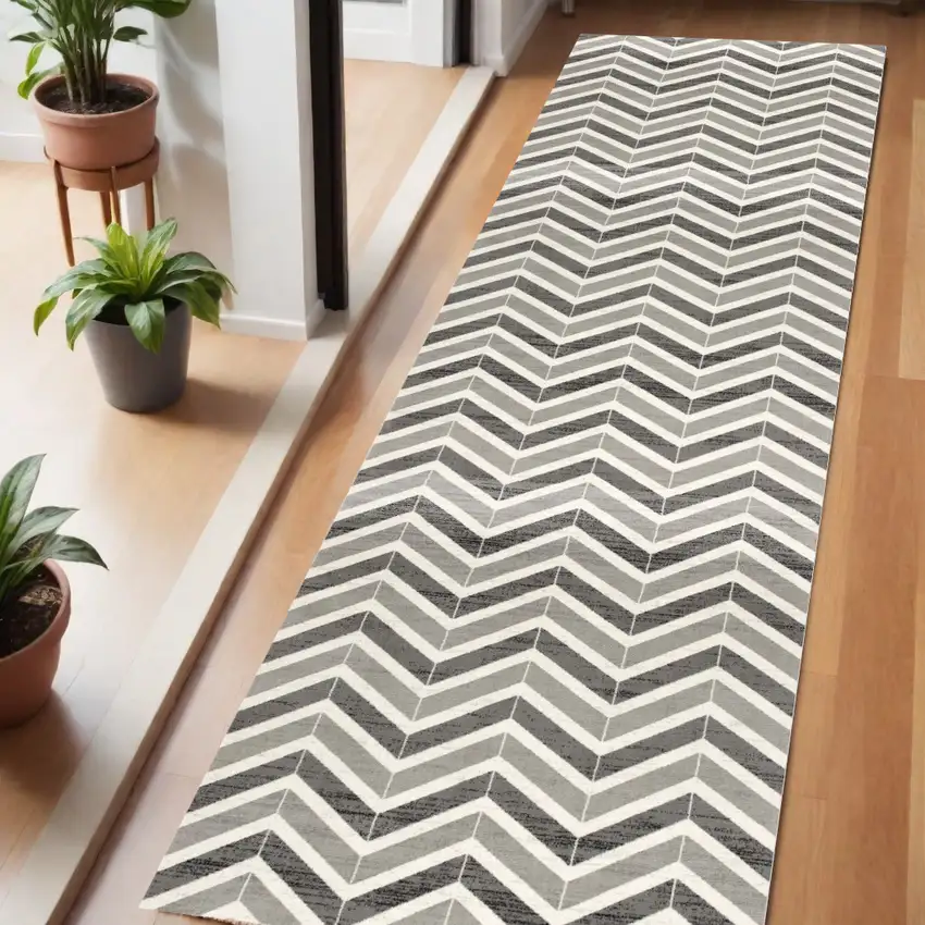 6' Red And Gray Geometric Runner Rug Photo 2