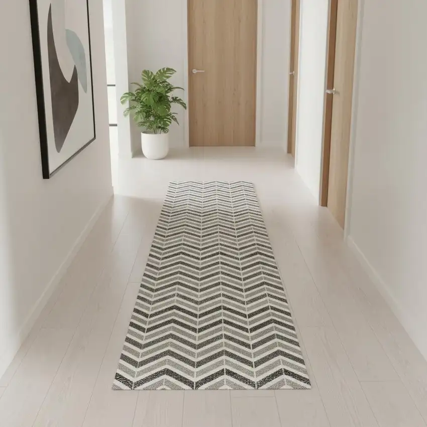 12' Red And Gray Geometric Runner Rug Photo 1