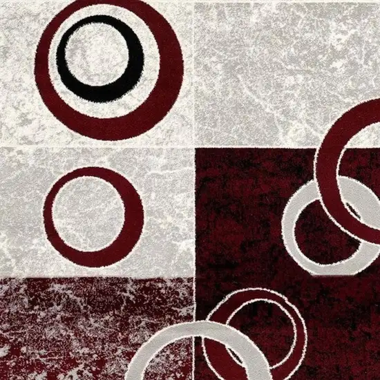 6' Red And Gray Geometric Runner Rug Photo 3