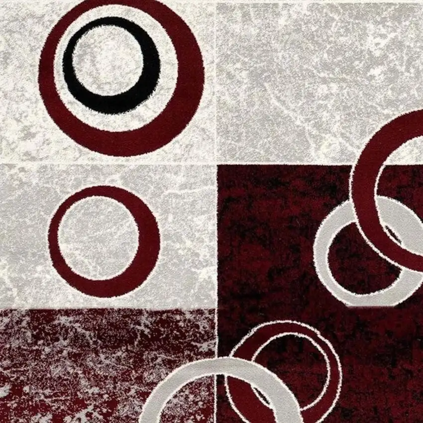 6' Red And Gray Geometric Runner Rug Photo 3