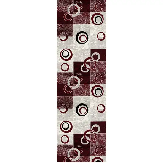6' Red And Gray Geometric Runner Rug Photo 1