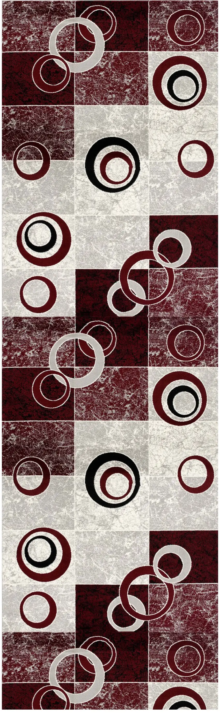 6' Red And Gray Geometric Runner Rug Photo 1