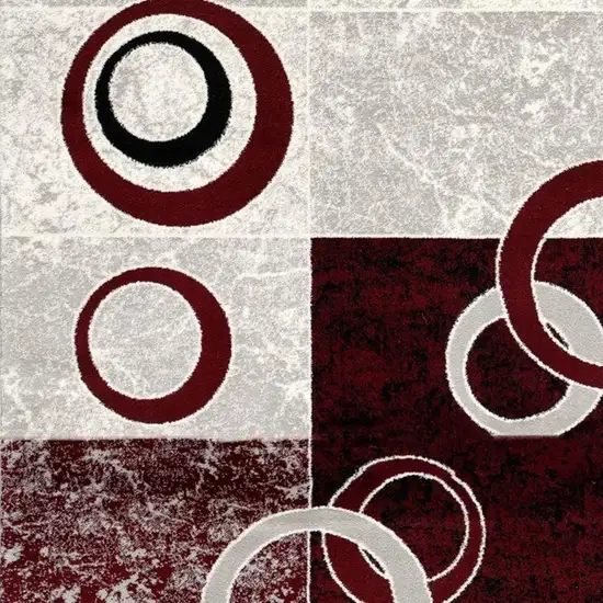 6' Red And Gray Geometric Runner Rug Photo 7