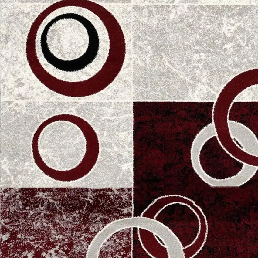 6' Red And Gray Geometric Runner Rug Photo 7