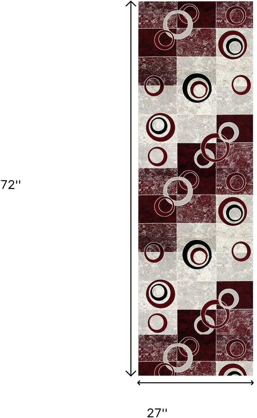 6' Red And Gray Geometric Runner Rug Photo 6