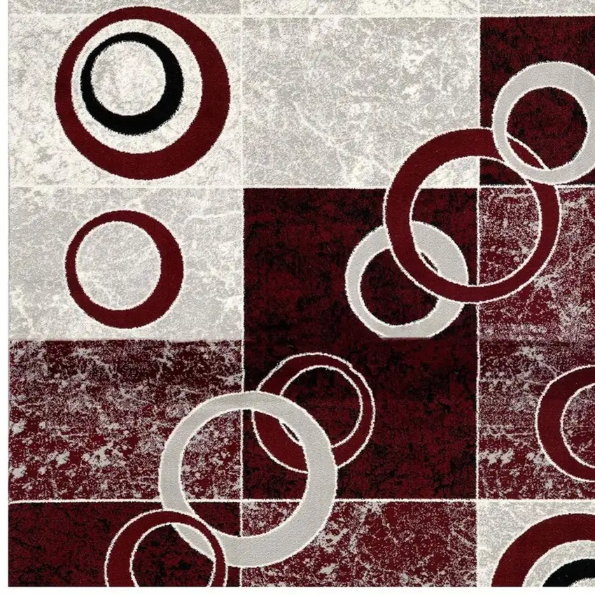 6' Red And Gray Geometric Runner Rug Photo 4