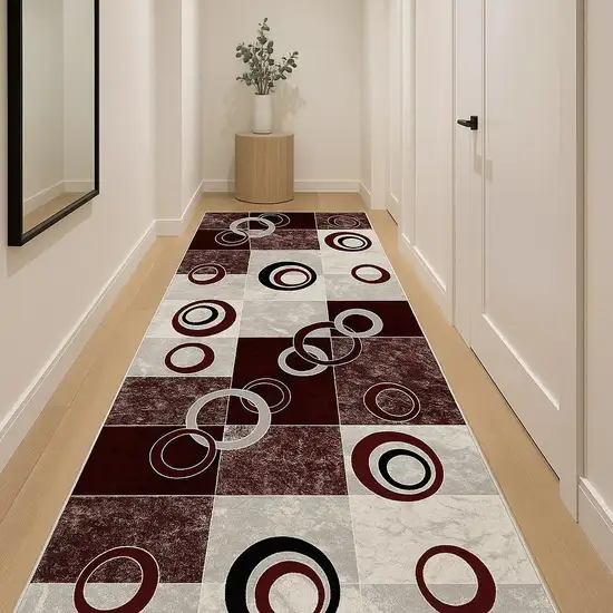 12' Red And Gray Geometric Runner Rug Photo 2