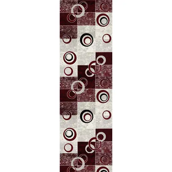 12' Red And Gray Geometric Runner Rug Photo 1