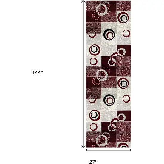 12' Red And Gray Geometric Runner Rug Photo 7
