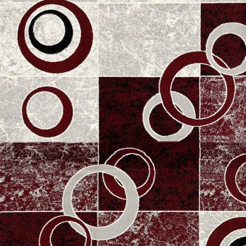 9' Red And Gray Geometric Runner Rug Photo 5