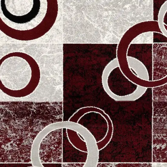 9' Red And Gray Geometric Runner Rug Photo 3