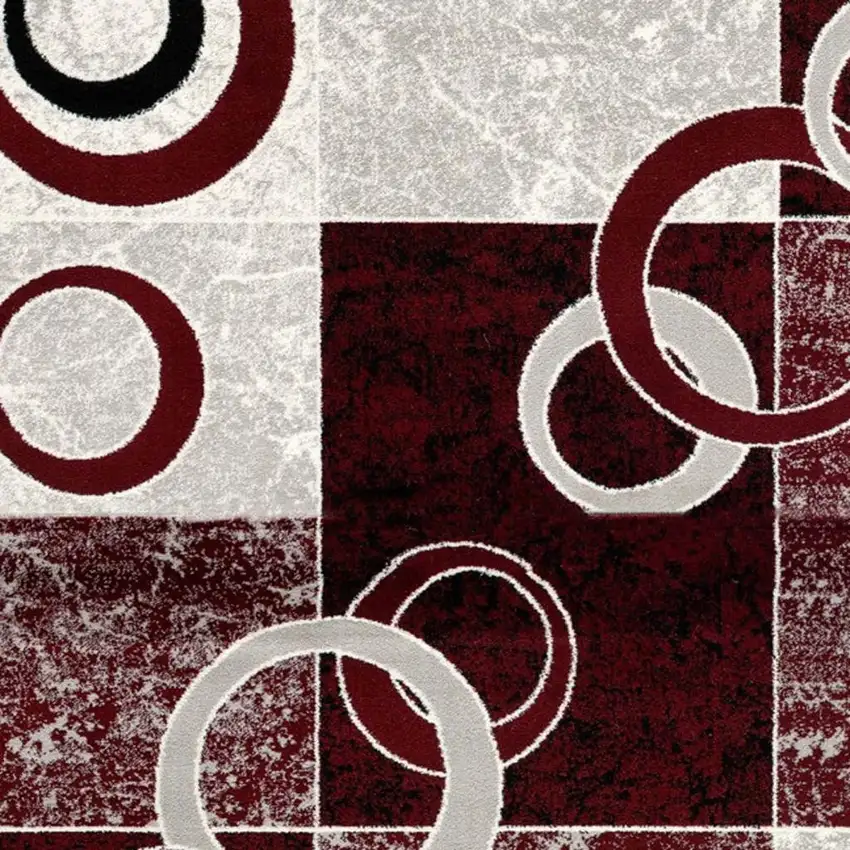 9' Red And Gray Geometric Runner Rug Photo 3