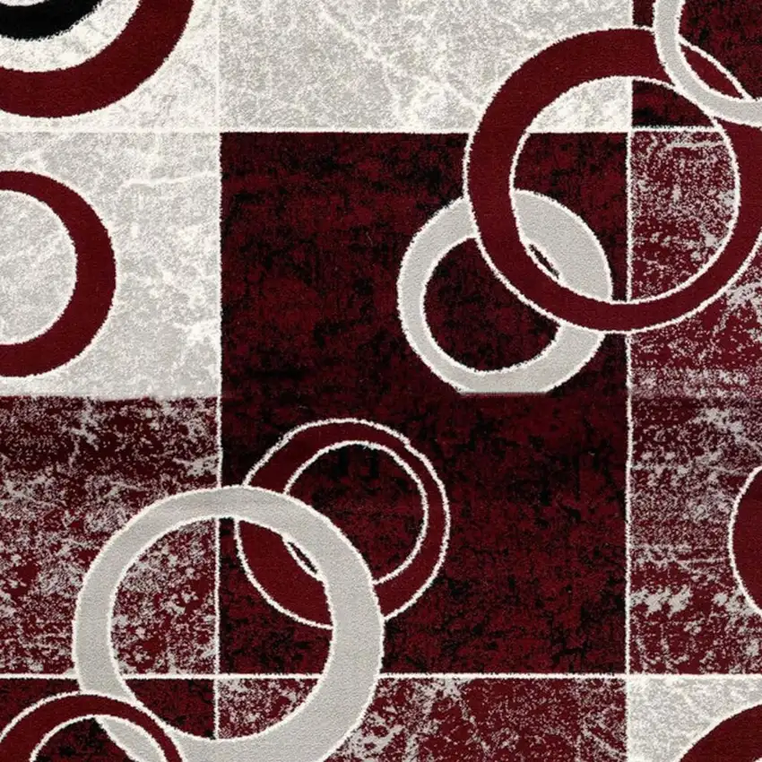 7' Red And Gray Geometric Runner Rug Photo 3