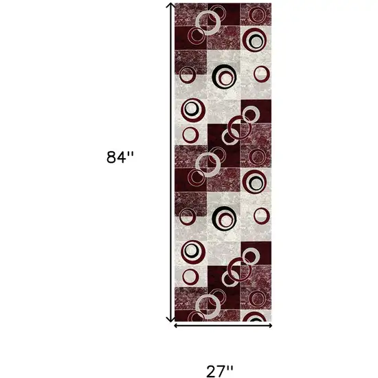 7' Red And Gray Geometric Runner Rug Photo 3