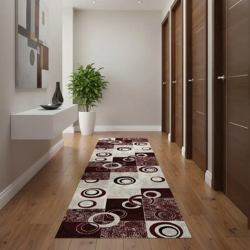 16' Red And Gray Geometric Runner Rug Photo 1