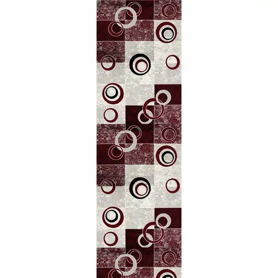 14' Red And Gray Geometric Runner Rug Photo 2