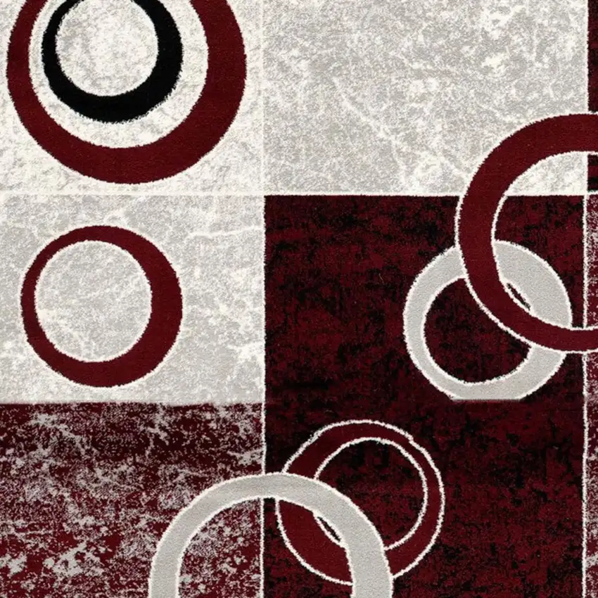 11' Red And Gray Geometric Runner Rug Photo 4