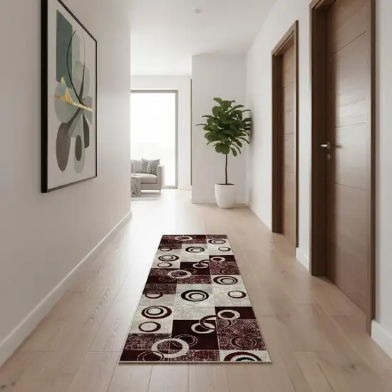 11' Red And Gray Geometric Runner Rug Photo 1