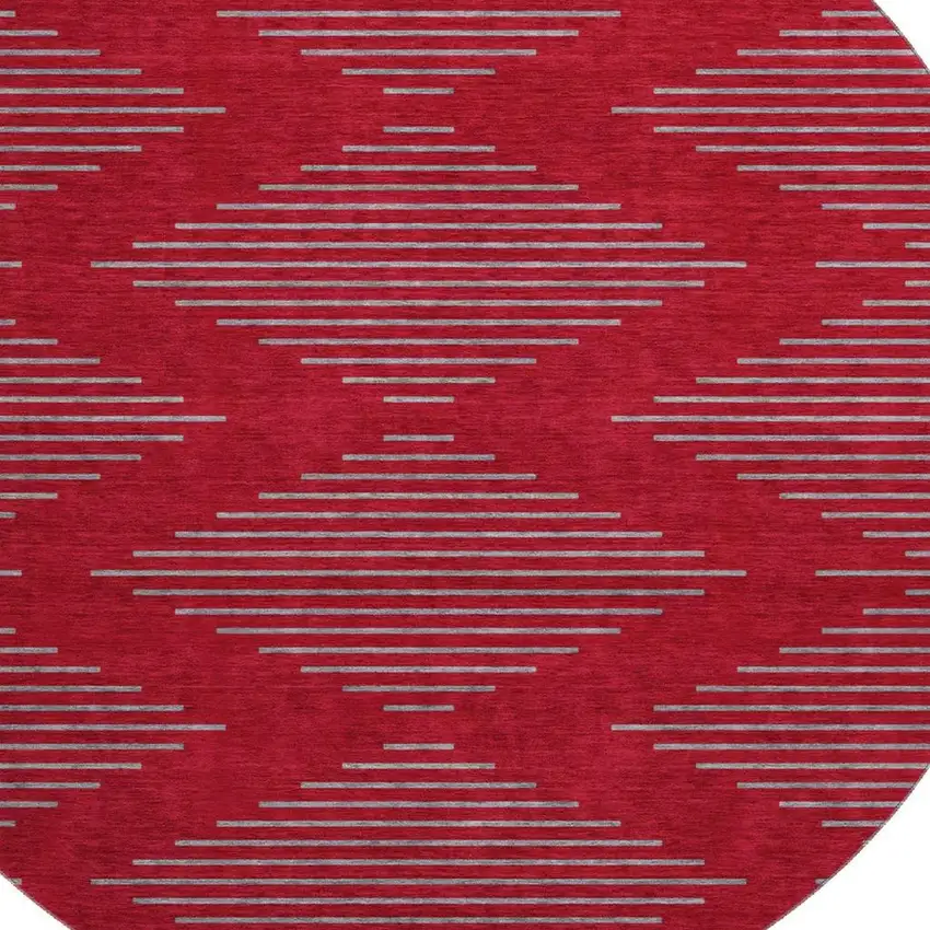 8' Red And Gray Geometric Washable Round Rug With UV Protection Photo 2