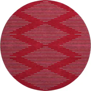 Photo of 8' Red And Gray Geometric Washable Round Rug With UV Protection